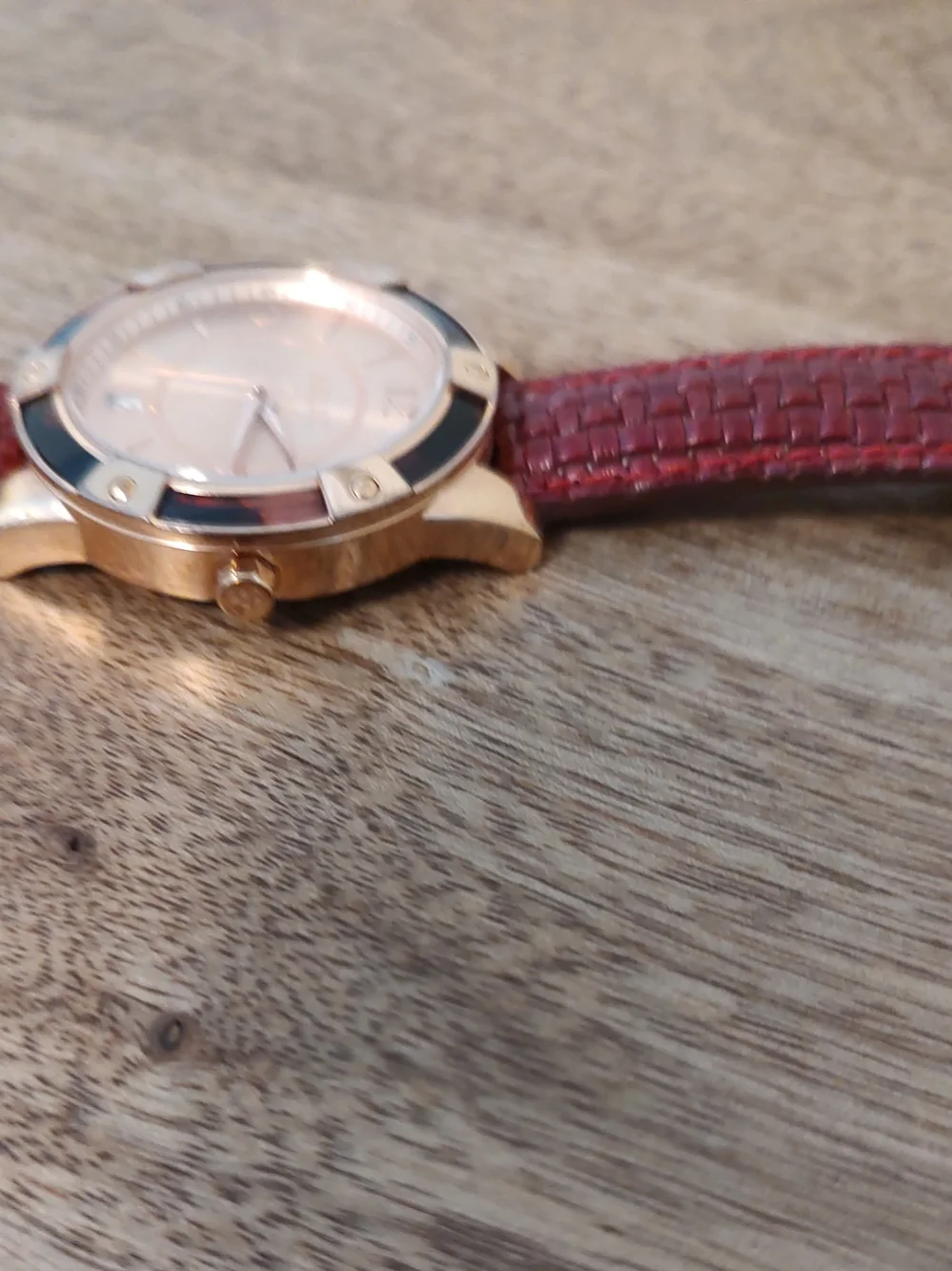 Relic Gold-Tone Watch with Burgundy Strap